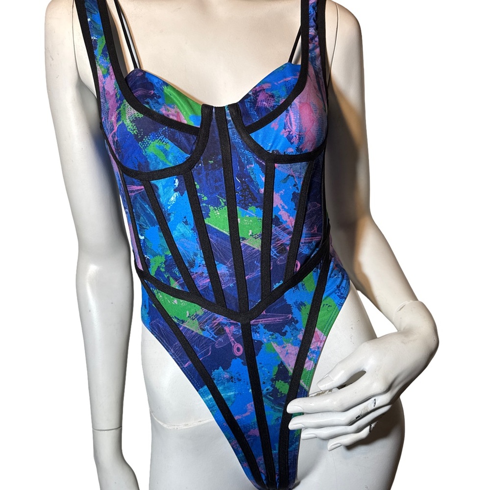 SHEIN Multicolor Abstract One Piece Swimsuit